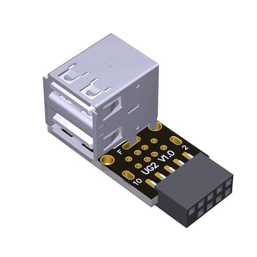ADP-U9-DU2AF-R USB 9-pin to Dual USB 2.0 Type-A Female Right Side Exit Adapter