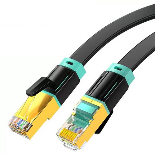 3m (9.8ft) Flat Cat8 SFTP Double Shielded 40Gbps Ethernet Network Patch Cable, Black