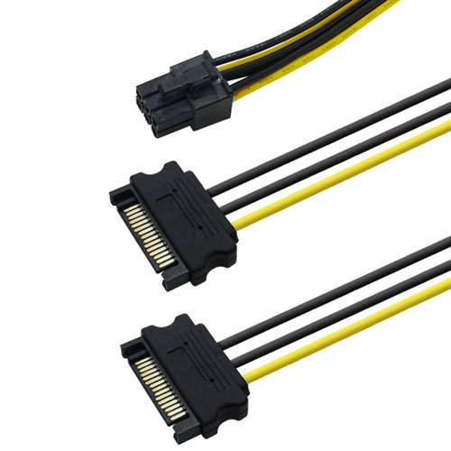 CAB-2xSATA15PM-6PF Dual SATA 15Pin Male to 6Pin PCIe Female Graphics Video Card Power Adapter Cable