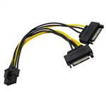 Dual SATA 15Pin Male to 8Pin (6+2 Pin) PCIe Female Graphics Video Card Power Adapter Cable