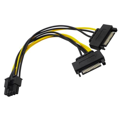 CAB-2xSATA15PM-8PF Dual SATA 15Pin Male to 8Pin (6+2 Pin) PCIe Female Graphics Video Card Power Adapter Cable