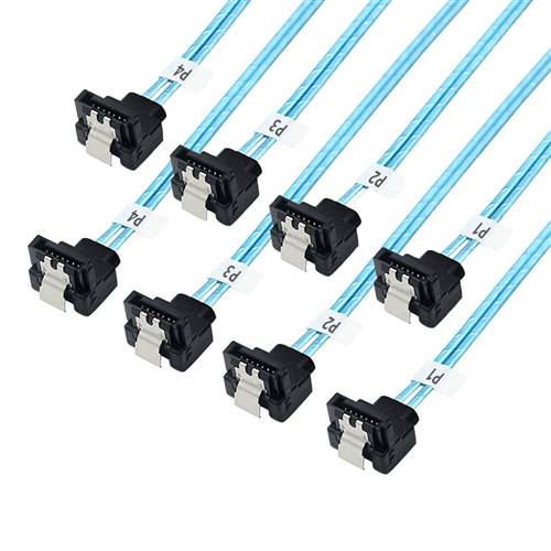 CAB-4RASATA-4RASATA-BS 4 Right Angle SATA 7Pin to 4 Right Angle SATA 7Pin Cable with Braided Sleeving