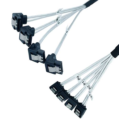 CAB-4SATA-4RASATA-BS 4 Straight SATA 7Pin to 4 Right Angle SATA 7Pin Cable with Braided Sleeving