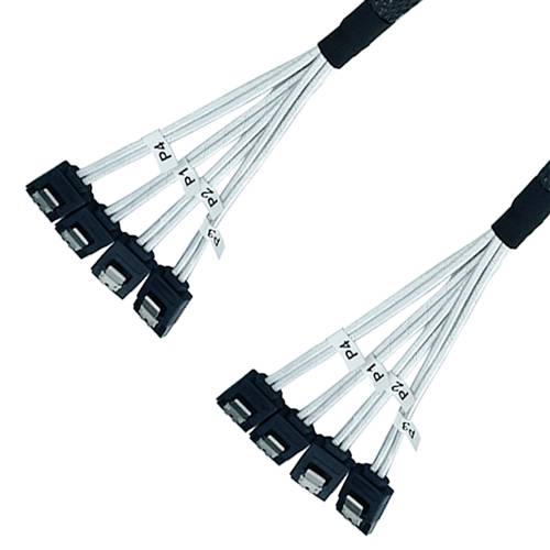 CAB-4SATA-4SATA-BS 4 Straight SATA 7Pin to 4 Straight SATA 7Pin Cable with Braided Sleeving