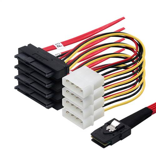 CAB-8087-4x8482P4R Internal Mini SAS SFF-8087 36P to Four SFF-8482 with 4P Power Red Cable