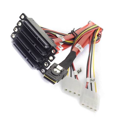 CAB-8087-4xSATA22P Internal Mini SAS SFF-8087 36P to Four (4) SATA 22P Female Cable with 2x 4-Pin Power