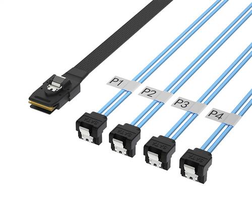 CAB-8087-4xSATARA | Internal Mini SAS SFF-8087 36P to 4x 7P SATA Forward Breakout Cable, Straight to Right Angle