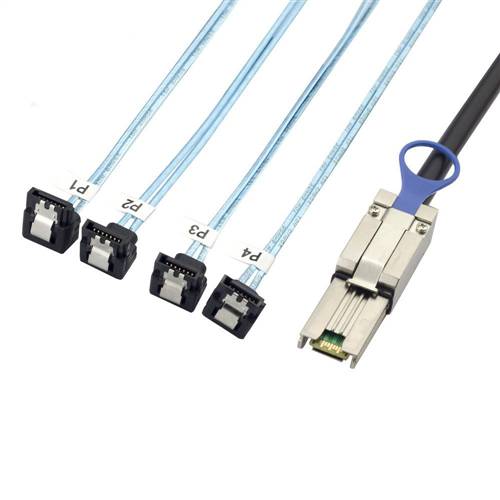 External Mini SAS SFF-8088 26P to 4x Right Angle SATA 7P Breakout Cable