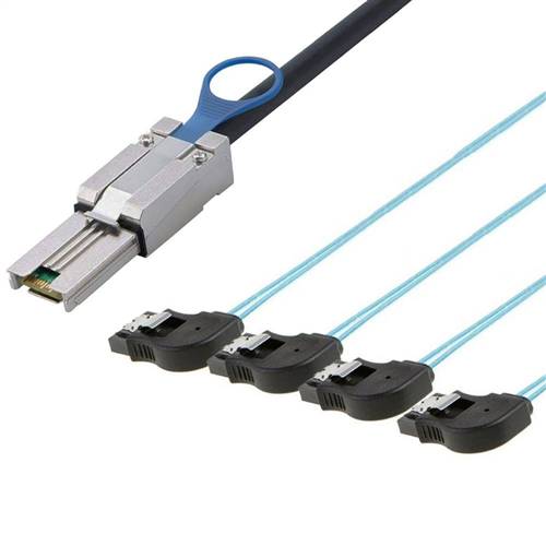 External Mini SAS SFF-8088 26P to 4x Right Exit SATA 7P Breakout Cable