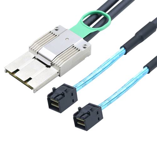 CAB-8088x8-2x8643 External Mini SAS SFF-8088 8X I/O 68P to 2 Internal HD Mini SAS SFF-8643 4i Cable