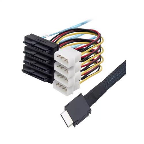 CAB-8611-4x8482P4 | OCuLink SFF-8611 4i to 4x SAS 29P SFF-8482 with 4Pin Power Breakout Cable