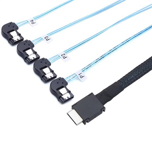 CAB-8611-4xSATALE | OCuLink SFF-8611 4i to 4x Left Exit 7Pin SATA Breakout Cable