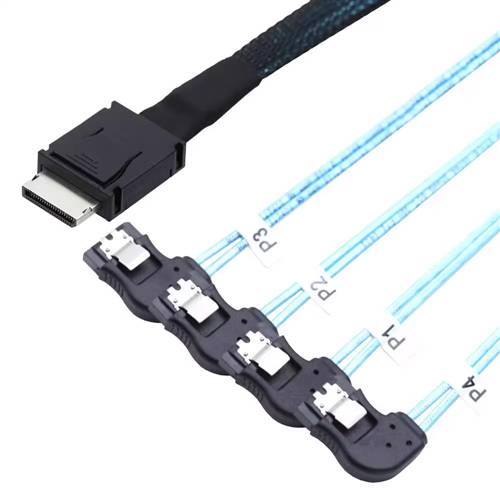 CAB-8611-4xSATARE | OCuLink SFF-8611 4i to 4x Right Exit 7Pin SATA Breakout Cable