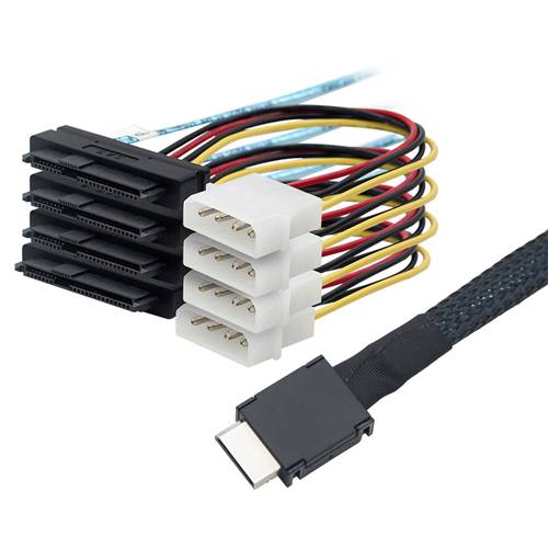 CAB-8611i4-4x8482P4 OCulink SFF-8611 4i to 4 SFF-8482 with 4-Pin Power Cable