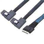 CAB-8611i8-2x8087RE | OCuLink SFF-8611 8i to 2x Right Exit Internal Mini SAS SFF-8087 36P Y Cable