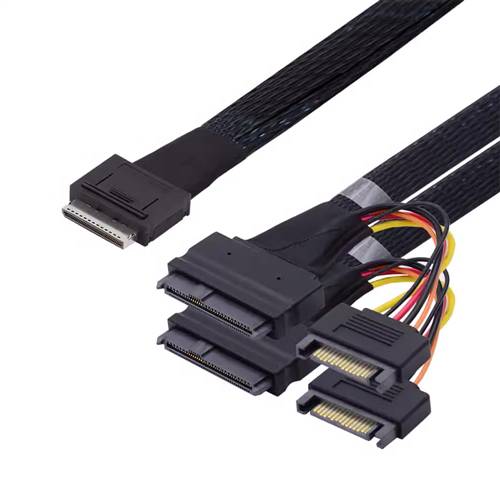 CAB-8611i8-2x8639 | OCuLink SFF-8611 8i to 2x U.2 SFF-8639 with 15P SATA Power Y Cable