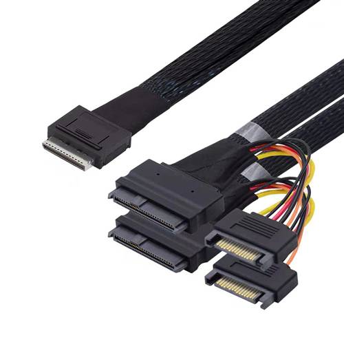 CAB-8611i8-2x8639P15 OCulink SFF-8611 8i to 2 U.2 SFF-8639 with 15P Power Cable
