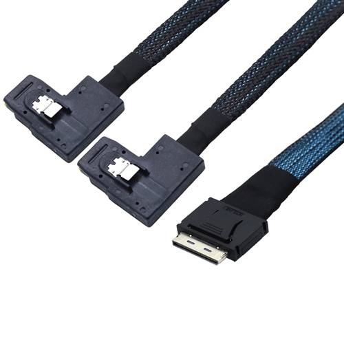 CAB-8611i8-2xRB8087 OCulink SFF-8611 8i to Two Right Bend Internal Mini SAS SFF-8087 36P Cable