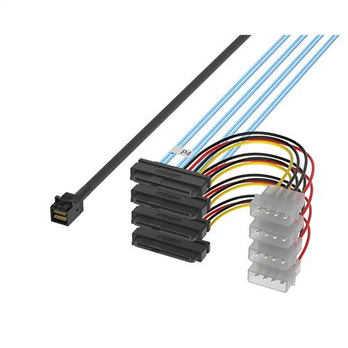 CAB-8643-4x8482 | Internal HD Mini SAS SFF-8643 to 4x SAS 29P SFF-8482 with 4Pin Power