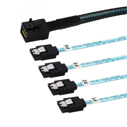 CAB-8643-4xSATA | Internal HD Mini SAS SFF-8643 to 4x 7P SATA Forward Breakout Cable, Straight to Straight