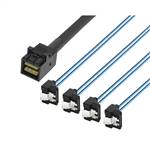CAB-8643-4xSATARA | Internal HD Mini SAS SFF-8643 to 4x 7P SATA Forward Breakout Cable, Straight to Right Angle