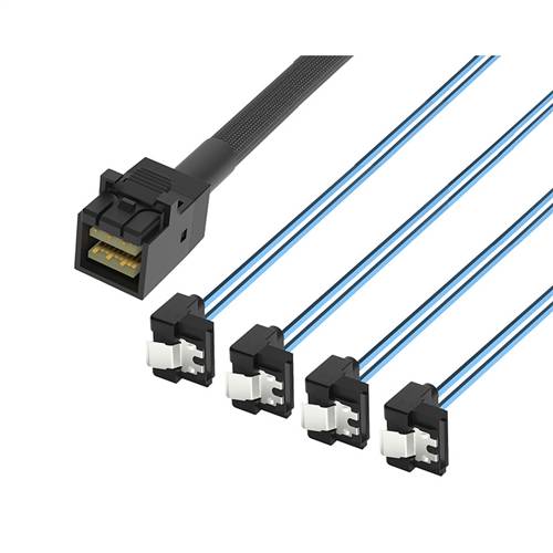 CAB-8643-4xSATARA | Internal HD Mini SAS SFF-8643 to 4x 7P SATA Forward Breakout Cable, Straight to Right Angle