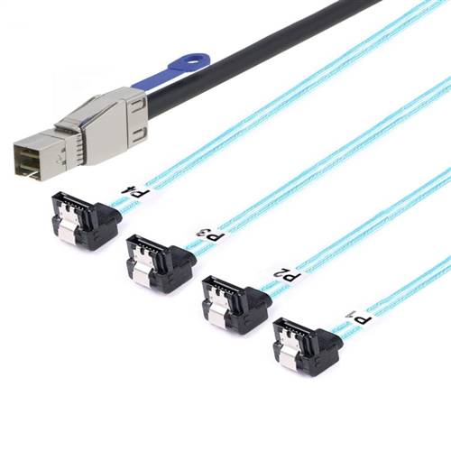 External HD Mini SAS SFF-8644 to 4x Right Angle SATA 7P Breakout Cable