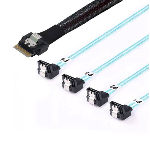 CAB-8654-4xSATARA | SlimSAS SFF-8654 4i to 4x Right Angle 7Pin SATA Breakout Cable