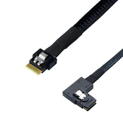 CAB-8654-8087LE | SlimSAS SFF-8654 4i to Left Exit Mini SAS SFF-8087 Cable