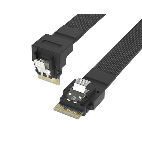 CAB-8654-8654RA | SlimSAS SFF-8654 4i to SFF-8654 4i SAS 4.0 Cable, Straight to Right Angle