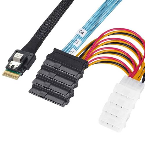 CAB-8654i4-4x8482P4 SlimSAS SFF-8654 4i to 4 SFF-8482 with 4-Pin Power Cable