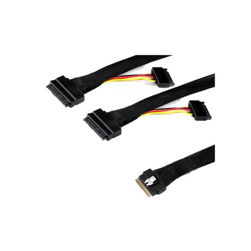 CAB-8654i8-2x8639 | SlimSAS SFF-8654 8i to 2x U.2 SFF-8639 NVMe SSD Cable and 2x 15P SATA Power
