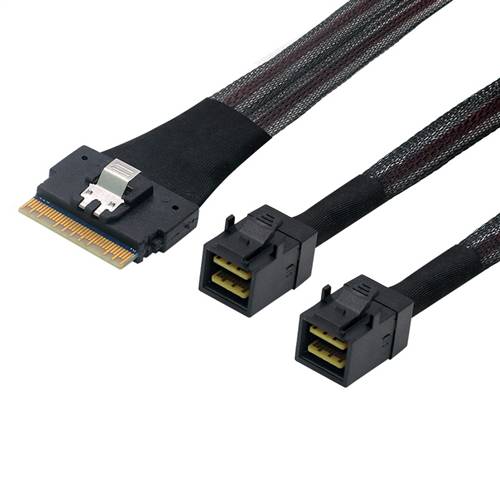 CAB-8654i8-2x8643i4 | SlimSAS SFF-8654 8i to 2x HD Mini SAS SFF-8643 4i Cable
