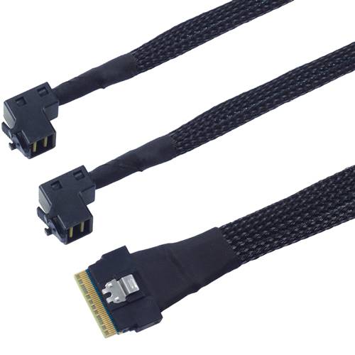 CAB-8654i8-2xLB8643 SlimSAS SFF-8654 8i to 2 Left Bend Internal HD Mini SAS SFF-8643 4x 36P Cable
