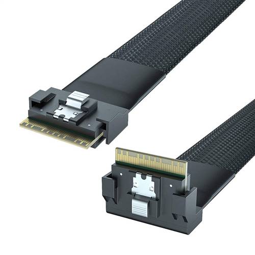 CAB-8654i8-8654i8RA | SlimSAS SFF-8654 8i to SlimSAS SFF-8654 8i SAS 4.0 Cable, Straight to Right Angle