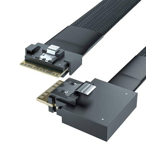 CAB-8654i8-8654i8RE | SlimSAS SFF-8654 8i to SlimSAS SFF-8654 8i SAS 4.0 Cable, Straight to Right Exit