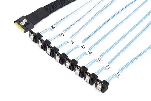CAB-8654i8-8xSATARA | SlimSAS SFF-8654 8i to 8x Right Angel 7Pin SATA Breakout Cable