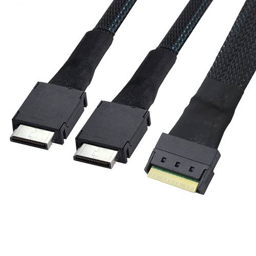 CAB-FE8654i8-2x8611i4 Fully Enclosed SlimSAS SFF-8654 8i to 2 OCulink SFF-8611 4x Cable