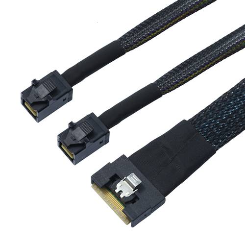 CAB-FE8654i8-2x8643x4 Fully Enclosed SlimSAS SFF-8654 8i to 2 Internal HD Mini SAS SFF-8643 4x 36P Cable