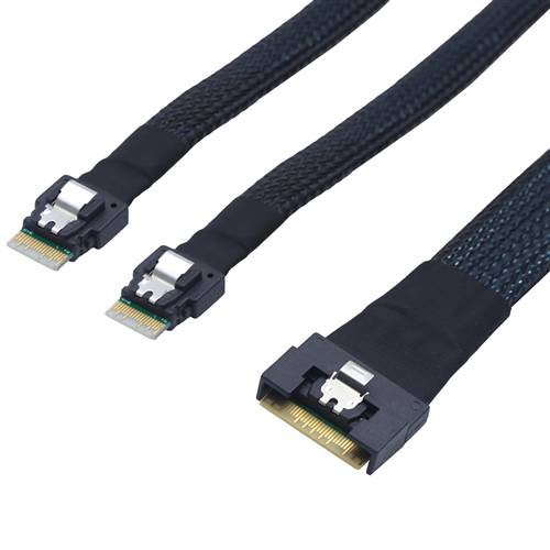 CAB-FE8654i8-2x8654i4 Fully Enclosed SlimSAS SFF-8654 8i to 2 SlimSAS SFF-8654 4i 38P Cable