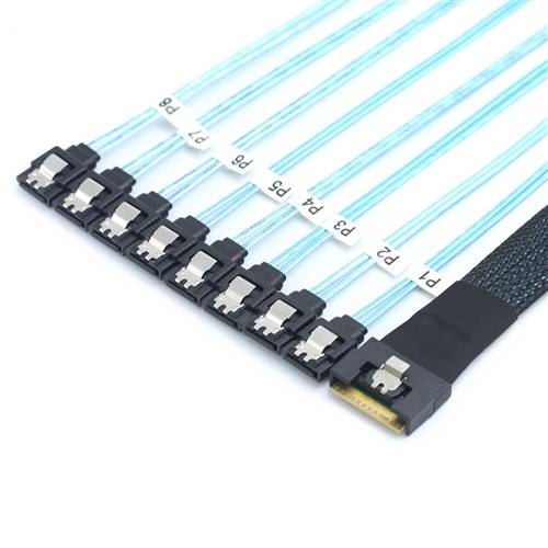 CAB-FE8654i8-8xSATA Fully Enclosed SlimSAS SFF-8654 8i to 8 Straight SATA 7P Cable