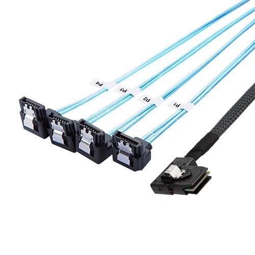 CAB-LB8087-4xRASATA Left Bend Internal Mini SAS SFF-8087 36P to Four Right Angle SATA 7P Cable
