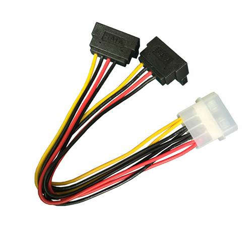 CAB-LP4M-2xRASATA15PF LP4 4Pin IDE Male to 2 Right Angle SATA 15Pin Female Power Cable