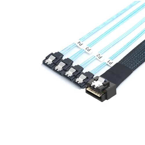 CAB-LP8654x4-4SATA Low Profile SlimSAS SFF-8654 4x 38P to 4 Straight SATA 7P Cable