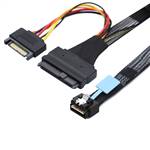CAB-LP8654x4-8639P15 Low Profile SlimSAS SFF-8654 4x 38P to U.2 SFF-8639 with 15P Power Cable