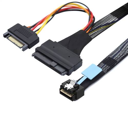 CAB-LP8654x4-8639P15 Low Profile SlimSAS SFF-8654 4x 38P to U.2 SFF-8639 with 15P Power Cable