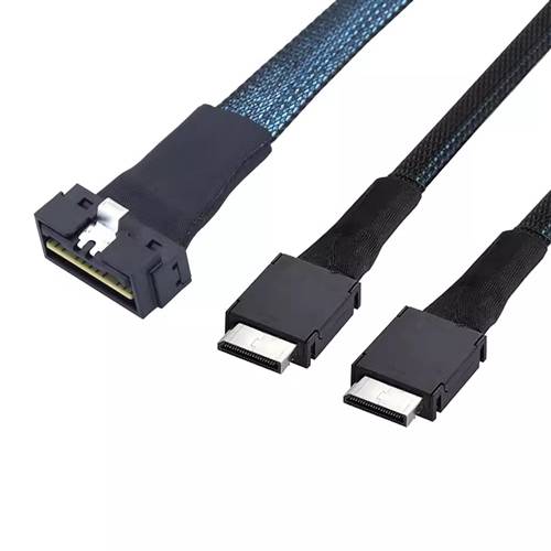 CAB-LP8654x8-2x8611x4 Low Profile SlimSAS SFF-8654 8x 74P to 2 OCulink SFF-8611 4x Cable, Straight to Straight