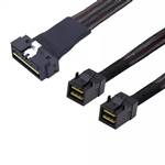Low Profile SlimSAS SFF-8654 8x 74P to 2 Internal HD Mini SAS SFF-8643 4x 36P Cable, Straight to Straight