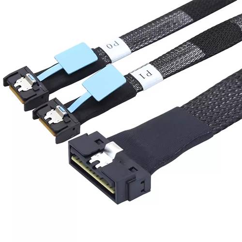 CAB-LP8654x8-2xMCIOx4 Low Profile SlimSAS SFF-8654 8x 74P to 2 MCIO 4x 38P Cable, Straight to Straight