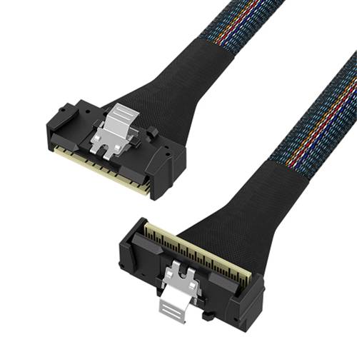 CAB-LP8654x8-RALP8654x8 Low Profile SlimSAS SFF-8654 8x 74P to Low Profile SlimSAS SFF-8654 8x 74P Cable, Straight to Right Angle